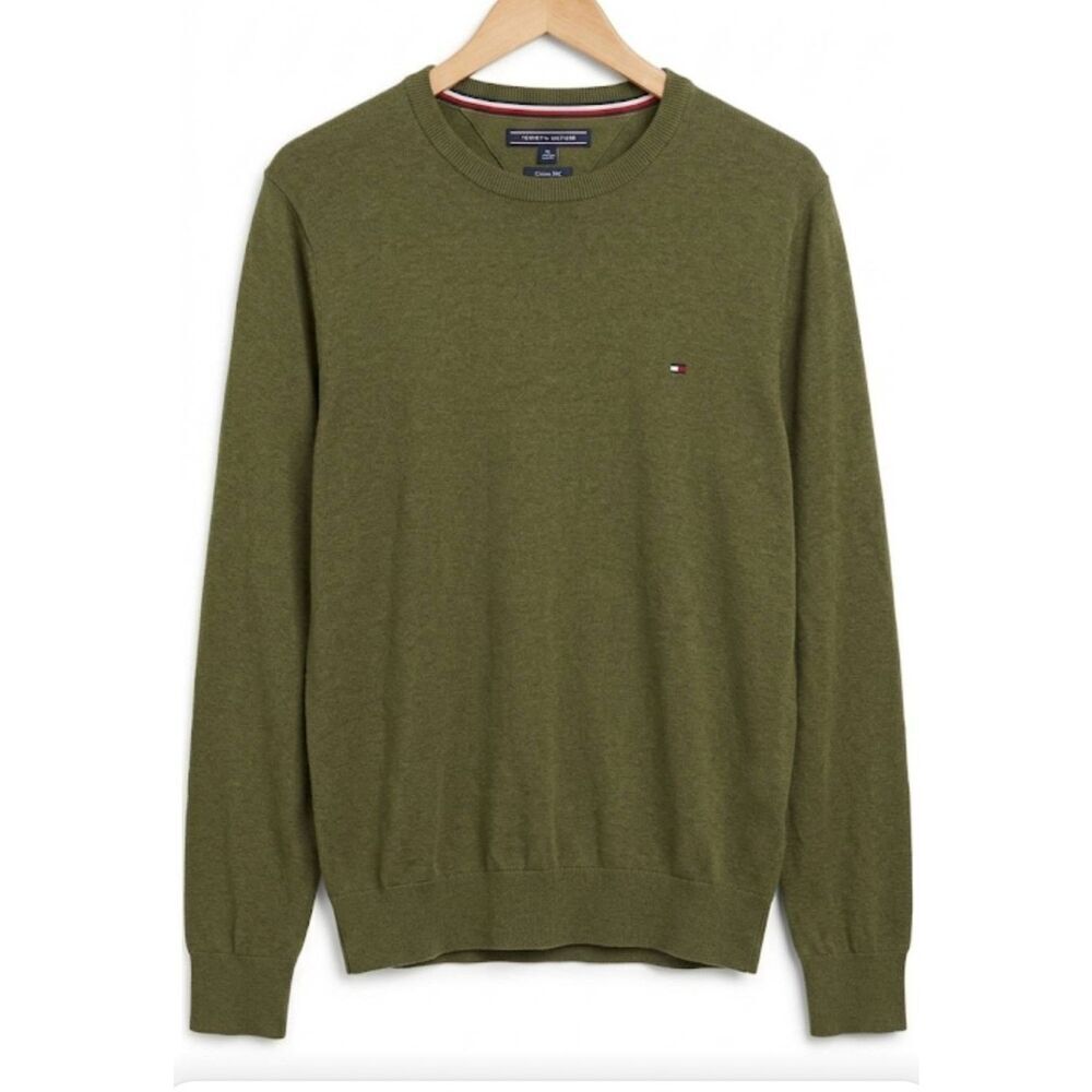 Tommy Hilfiger mens small cotton silk light sweater green spring summer